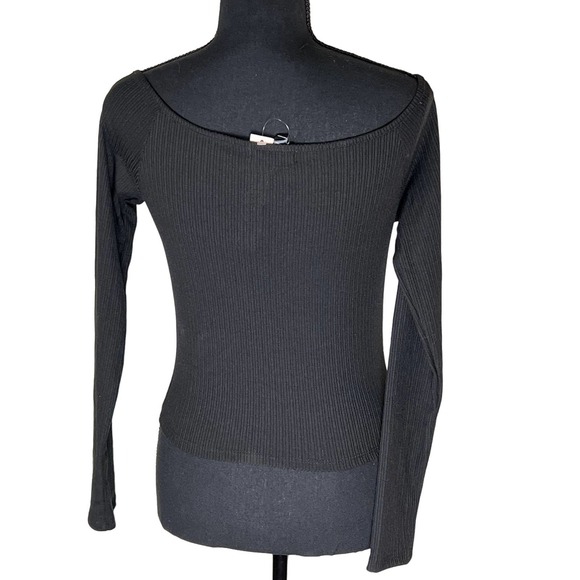 AQUA WOMEN'S RIBBED KEY HOLE TIE TOP BLACK SIZE S NWT - Picture 2 of 5